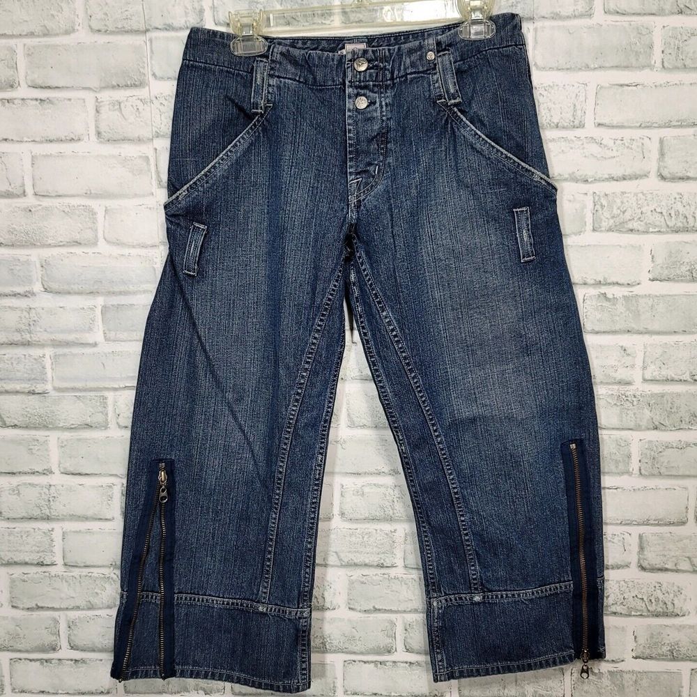 Y2K Joie Womens 28 Cropped Culottes Denim Dark Wash Jeans Zipper Detail Mid Rise